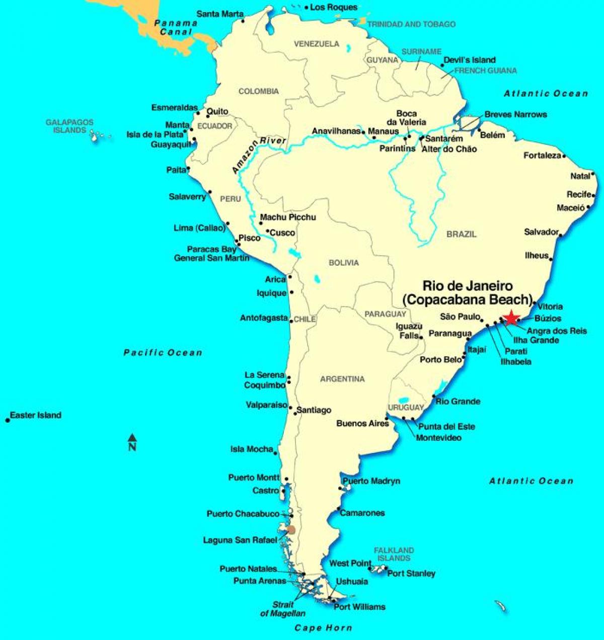 Карта Ріо-де-Жанейро в Південній Америці